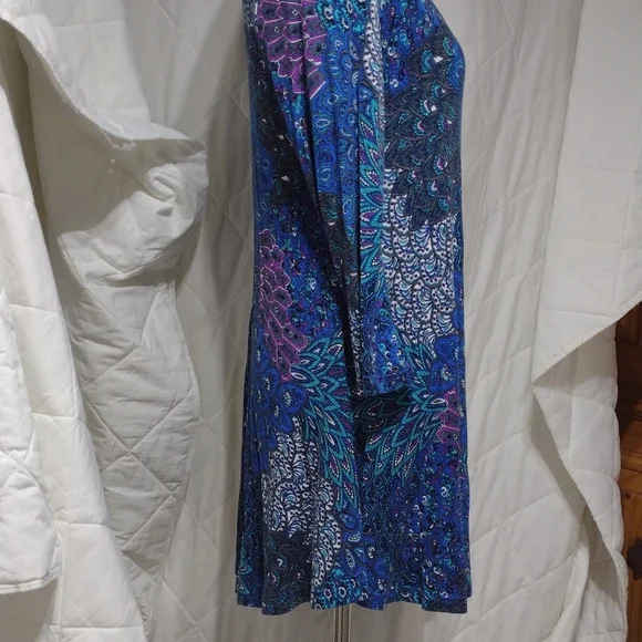 Beautiful peacock feathers tunic top/dress, sz med - Picture 4 of 16